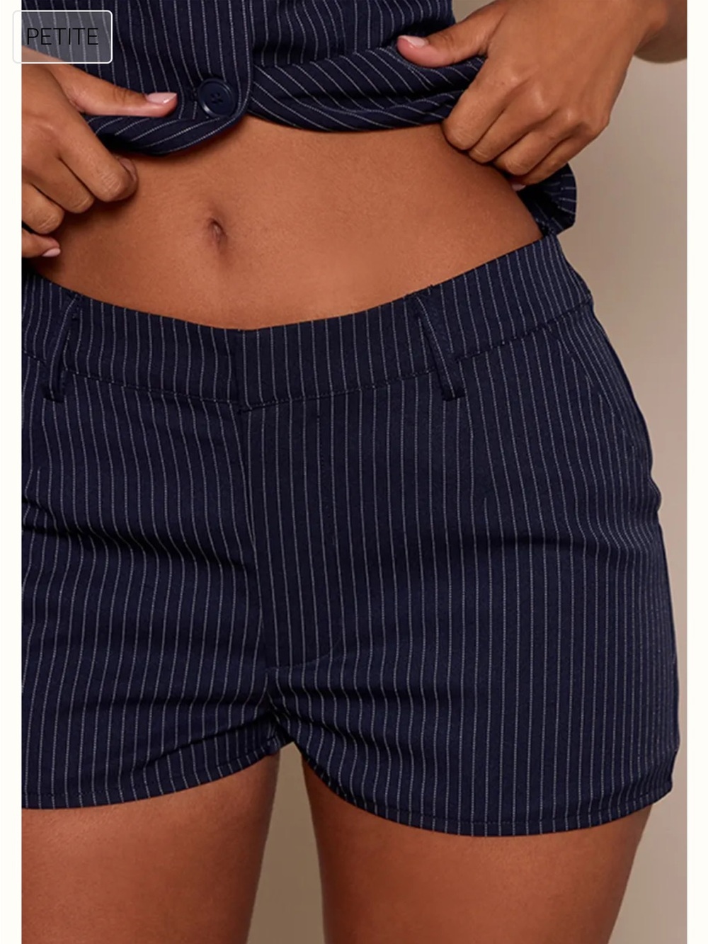 PrettyLittleThing Navy Pinstripe Tailored Shorts - Petite